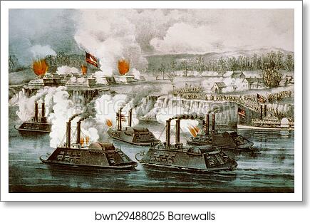 Battle of Fort Hindman.  Bombardment and capture of Fort Hindman, Arkansas Post, Ark. January 11th 1863 by Currier & Ives, Art Print