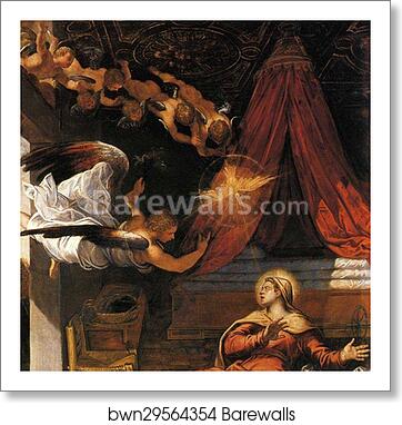 Annunciation. Detail by Jacopo Robusti, Called Tintoretto, Art Print