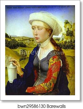 Braque Triptych. St. Mary Magdalene. Right panel by Rogier Van Der Weyden, Art Print