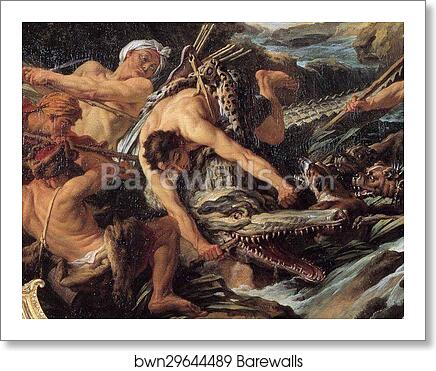 The Crocodile Hunt. Detail by François Boucher, Art Print