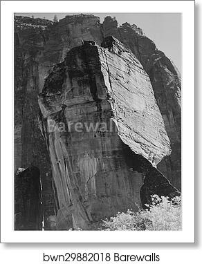 Rock formation, from below, "In Zion National Park," Utah. (Vertical orientation).  Photographs of National Parks and Monuments, compiled 1941 - 1942, documenting the period ca. 1933 - 1942 by Ansel Adams (1902-1984), Art Print