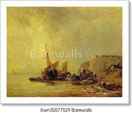 Boats by the Shores of Normandy by Richard Parkes Bonington, Art Print