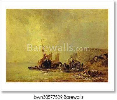 Boats by the Shores of Normandy by Richard Parkes Bonington, Art Print Boats by the Shores of Normandy by Richard Parkes Bonington, Art Print