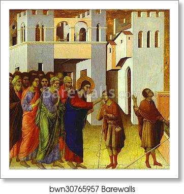 Maestà (back, predella) The Healing of the Blind Man by Duccio Di Buoninsegna, Art Print