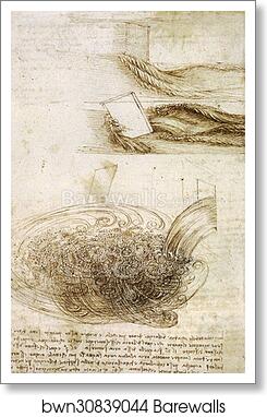 Studies of Water passing Obstacles and falling (c. 1508 - 1509) by Leonardo Da Vinci, Art Print