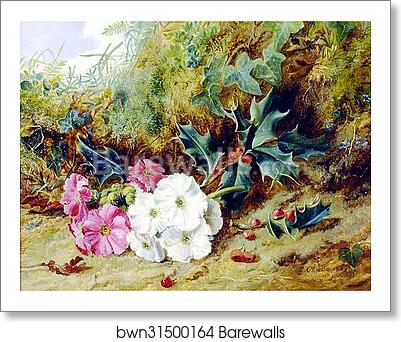 Still Life of Holly and Primroses by George Clare, Art Print Still Life of Holly and Primroses by George Clare, Art Print