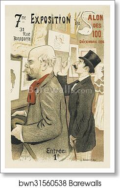 La "7e Exposition du Salon des Cent". Au premier plan, Paul Verlaine; très fidèle portrait du poète. Au deuxième plan, M. Jean Moréas by Frédéric-Auguste Cazals, Art Print