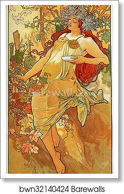 Autumn by Alphonse Mucha, Art Print
