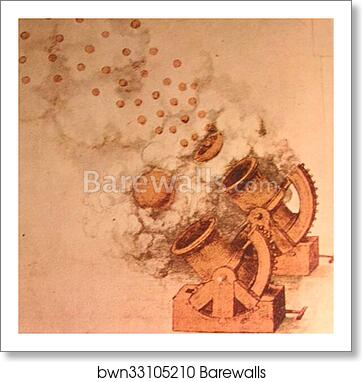 Drawing of Cannons by Leonardo Da Vinci, Art Print