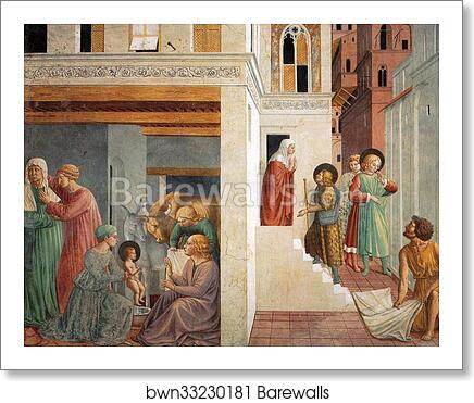 Birth of St. Francis, Prophecy of the Birth by a Pilgrim, Homage of the Simple Man by Benozzo Gozzoli, Art Print Birth of St. Francis, Prophecy of the Birth by a Pilgrim, Homage of the Simple Man by Benozzo Gozzoli, Art Print