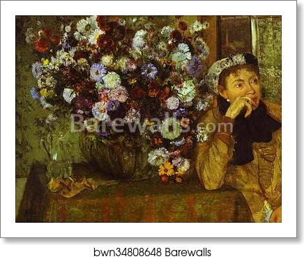Woman with Chrysanthemums by Edgar Degas, Art Print