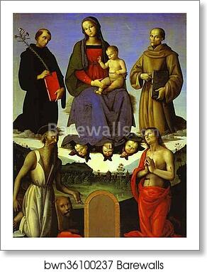 Madonna and Child with Four Saints (Tezi Altarpiece) by Pietro Perugino, Art Print
