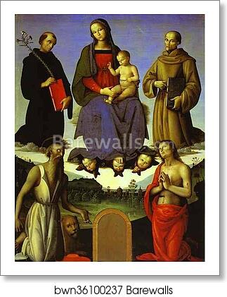 Madonna and Child with Four Saints (Tezi Altarpiece) by Pietro Perugino, Art Print Madonna and Child with Four Saints (Tezi Altarpiece) by Pietro Perugino, Art Print