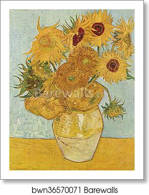 Vase with 12 sunflowers by Vincent Van Gogh, Art Print