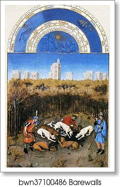 Les trÄ�s riches heures du Duc de Berry. December. Chateau de Vincennes by Limbourg Brothers, Art Print