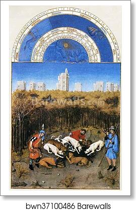 Les tr�s riches heures du Duc de Berry. December. Chateau de Vincennes by Limbourg Brothers, Art Print Les tr�s riches heures du Duc de Berry. December. Chateau de Vincennes by Limbourg Brothers, Art Print
