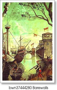 The Legend of St. Ursula: Arrival in Cologne. Detail by Vittore Carpaccio, Art Print