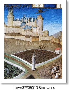 Les trÄ�s riches heures du Duc de Berry. March. Château de Lusignan. Detail by Limbourg Brothers, Art Print