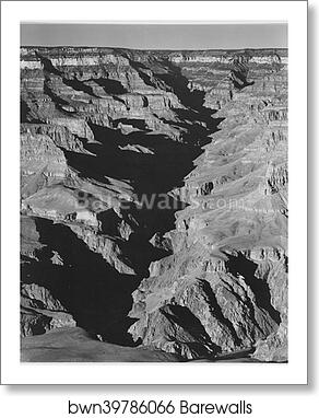 View with shadowed ravine, "Grand Canyon from South Rim, 1941," Arizona. (Vertical Orientation).  Photographs of National Parks and Monuments, compiled 1941 - 1942, documenting the period ca. 1933 - 1942 by Ansel Adams (1902-1984), Art Print