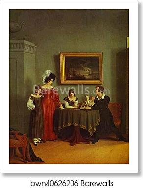 Self-Portrait with Family. Detail by Count Feodor Tolstoy, Art Print