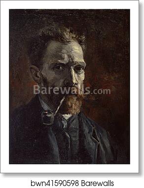 Self-portrait with pipe by Vincent Van Gogh, Art Print