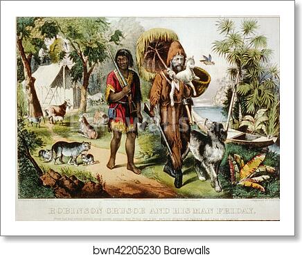 Robinson Crusoe and his man Friday by Currier & Ives, Art Print
