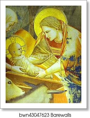 The Nativity and Adoration of the Shepherds. Detail by Giotto, Art Print The Nativity and Adoration of the Shepherds. Detail by Giotto, Art Print
