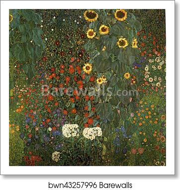 Country Garden with Sunflowers by Gustav Klimt, Art Print