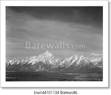 Tetons from Signal Mountain, View of valley and snow-capped mountains, low horizons, Grand Teton National Park, Wyoming.  Photographs of National Parks and Monuments, compiled 1941 - 1942, documenting the period ca. 1933 - 1942 by Ansel Adams (1902-1984), Art Print