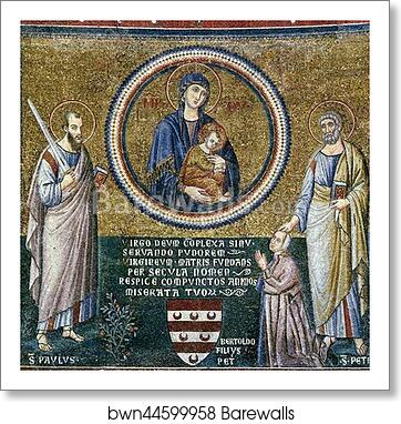 Madonna and Child with St Paul and St Peter and the Donor Bertoldo Stefanschi by Pietro Cavallini, Art Print