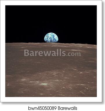 View from Apollo 11 showing Earth rising above the moon's horizon by Nasa, Art Print