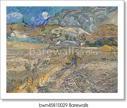 Enclosed Wheat Field with Peasant / Landscape at Saint-Rémy by Vincent Van Gogh, Art Print