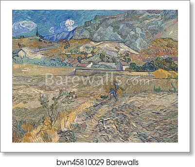 Enclosed Wheat Field with Peasant / Landscape at Saint-Rémy by Vincent Van Gogh, Art Print Enclosed Wheat Field with Peasant / Landscape at Saint-Rémy by Vincent Van Gogh, Art Print