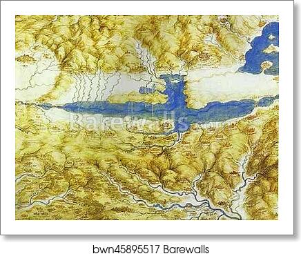 Bird's-Eye View of a Landscape by Leonardo Da Vinci, Art Print