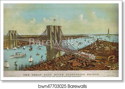 The Great East River Suspension Bridge (Brooklyn Bridge) by Currier & Ives, Art Print
