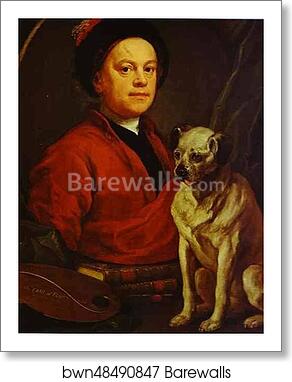 Self-Portrait with Pug Dog by William Hogarth, Art Print