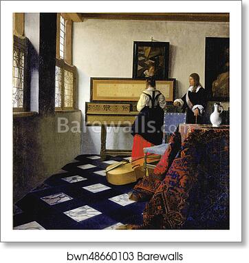 Lady at the Virginal with a Gentleman, 'The Music Lesson' by Johannes Vermeer, Art Print