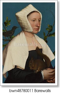 A Lady with a Squirrel and a Starling (Anne Lovell?) by Hans Holbein The Younger, Art Print