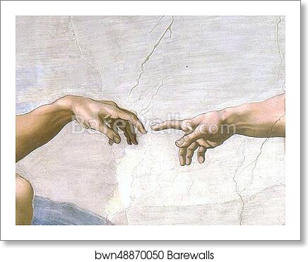 Creation of Adam (hands detail) by Michelangelo, Art Print