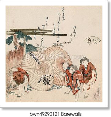 Lost-love shell (Katashigai)from the series 'A shell-matching game with Genroku thirty-six linked verses (Genroku kasen kai-awase)' by Katsushika Hokusai, Art Print
