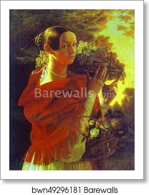 Portrait of an Unknown Woman with Fruit Basket by Ivan Khrutsky, Art Print