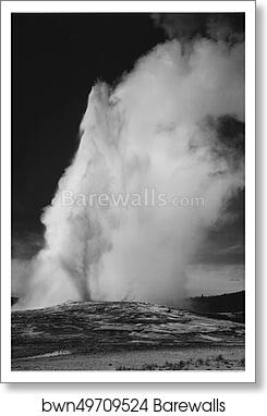 Photograph of Old Faithful Geyser Erupting in Yellowstone National Park.  Photographs of National Parks and Monuments, compiled 1941 - 1942, documenting the period ca. 1933 - 1942 by Ansel Adams (1902-1984), Art Print