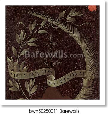 Wreath of Laurel, Palm, and Juniper with a Scroll inscribed Virtutem Forum Decorat [reverse] by Leonardo Da Vinci, Art Print