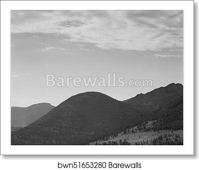 View of hill with trees, clouded sky, "In Rocky Mountain National Park," Colorado. Photographs of National Parks and Monuments, compiled 1941 - 1942, documenting the period ca. 1933 - 1942 by Ansel Adams (1902-1984), Art Print View of hill with trees, clouded sky, "In Rocky Mountain National Park," Colorado. Photographs of National Parks and Monuments, compiled 1941 - 1942, documenting the period ca. 1933 - 1942 by Ansel Adams (1902-1984), Art Print