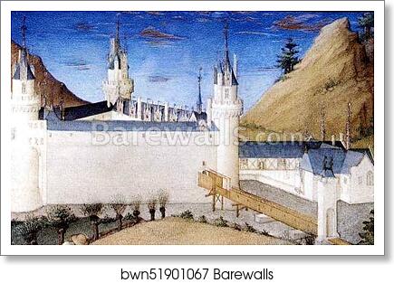 Les trÄ�s riches heures du Duc de Berry. July. Palais Poitiers. Detail by Limbourg Brothers, Art Print