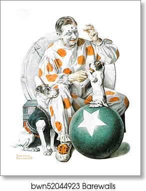 Clown Training Dogs by Norman Rockwell, Art Print