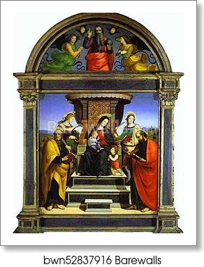 Madonna and Child Enthroned with Saints by Raphael, Art Print
