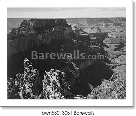 View with rock formation, different angle, "Grand Canyon National Park," Arizona.  Photographs of National Parks and Monuments, compiled 1941 - 1942, documenting the period ca. 1933 - 1942 by Ansel Adams (1902-1984), Art Print
