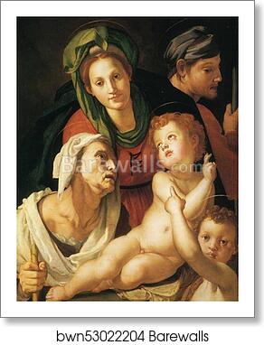 Holy Family with St.Elizabeth (or St. Anne?) and the Infant St. John the Baptist by Agnolo Bronzino, Art Print