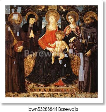 Madonna and Child Enthroned Among St. Benedict, St. Scholastica, ST. Ursula and St. John Gualberto by Benozzo Gozzoli, Art Print